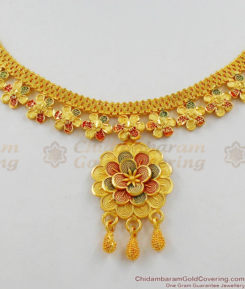 Marvelous Flower Model Gold Forming Necklace Bridal Wear Jewelry With Earrings NCKN1333