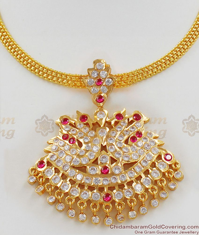 Amazing Gold Impon Peacock Design Ruby White Stone Necklace Chain New Arrival NCKN1336