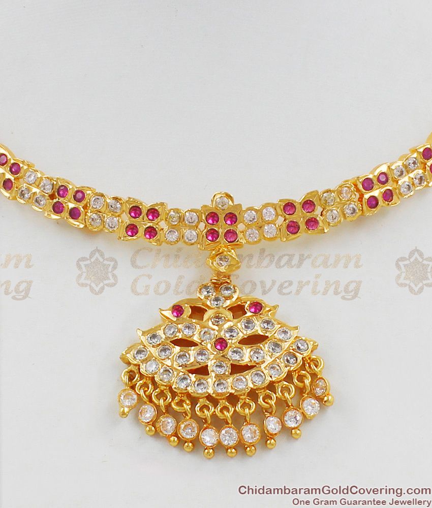 Multi Color Stones Gold Impon Choker Pattern Necklace Jewelry For Marriage NCKN1337