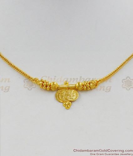 Closed Neck Gold Band Thin Chain With Lakshmi Coin Necklace Mangalsutra  Pattern NCKN1341