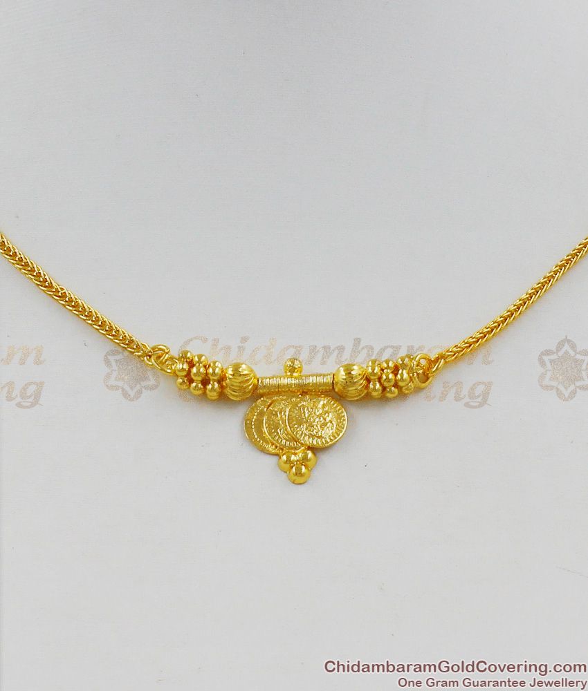 Closed Neck Gold Band Thin Chain With Lakshmi Coin Necklace Mangalsutra Pattern NCKN1341 