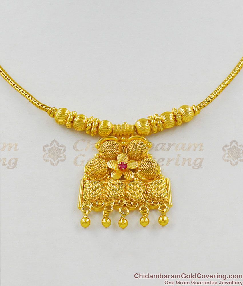 Ruby Stone Flower Dollar Net Pattern Gold Imitation Necklace Chain Classic Collection NCKN1350