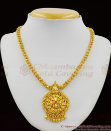 Amazing Ruby Stone Big Circle Dollar Gold Plated Bridal Necklace Collection NCKN1351