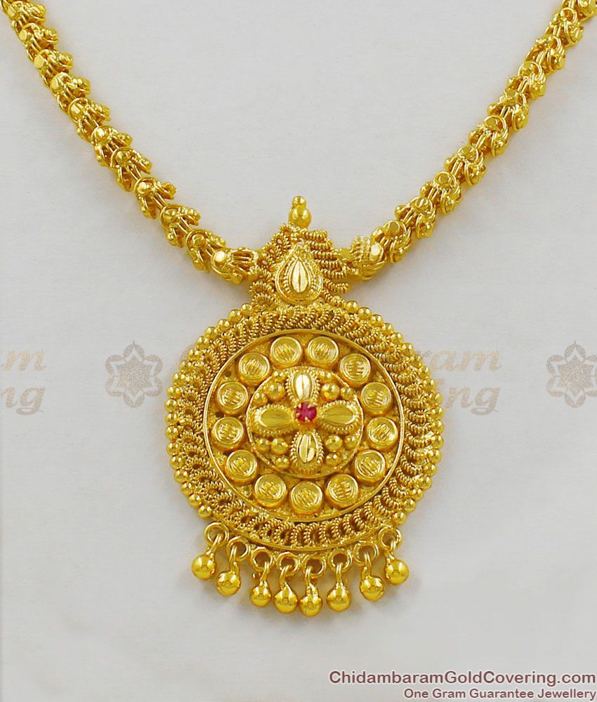 Amazing Ruby Stone Big Circle Dollar Gold Plated Bridal Necklace Collection NCKN1351