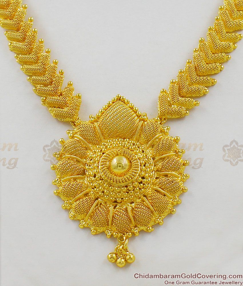 Grand Bridal Design Gold Plated Net Pattern Big Dollar Kerala Necklace Jewelry NCKN1357