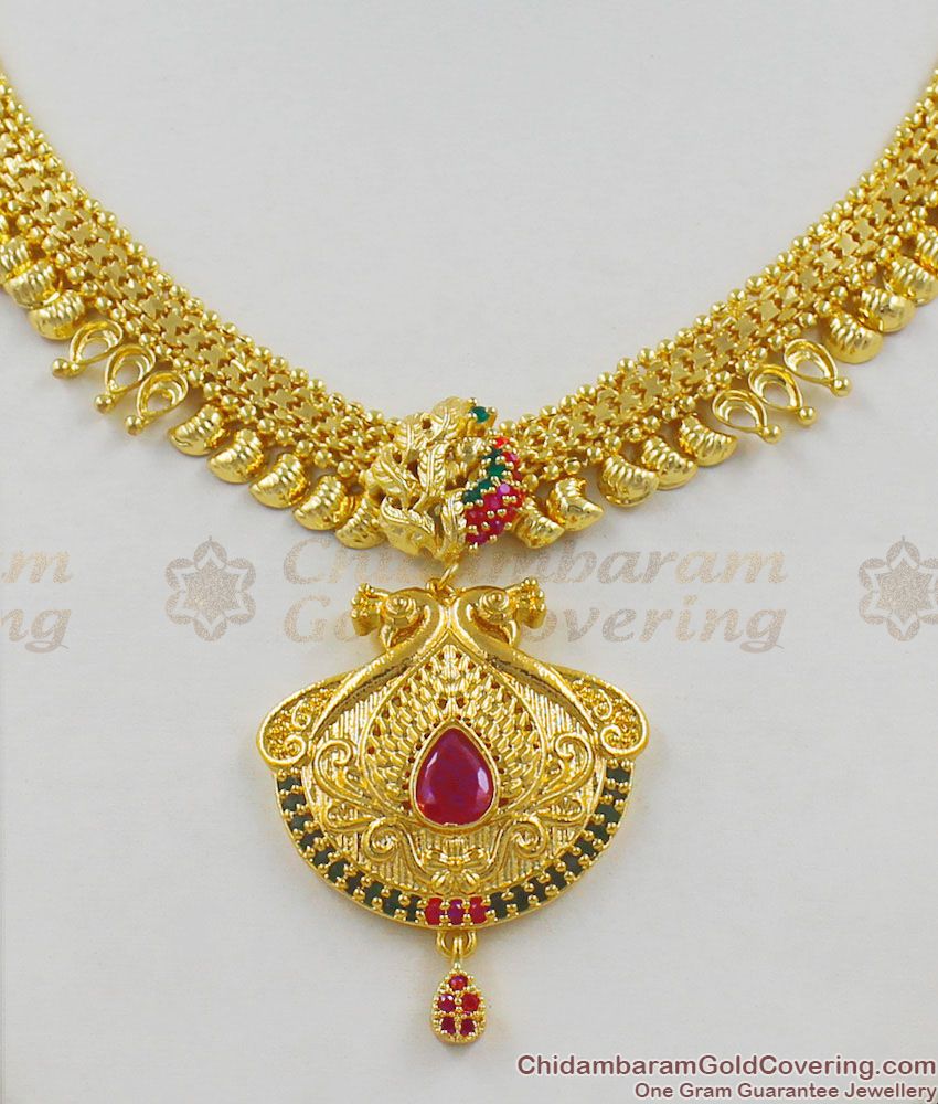 Attractive Multi Color Stone Peacock Dollar Gold Plated Necklace For Marriage Functions NCKN1359