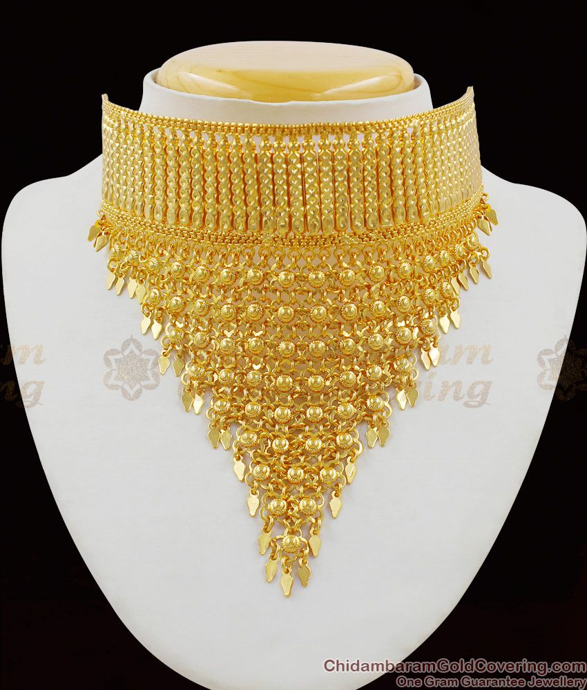 Full Neck Bridal Choker Gold Imitation Necklace Design for Brides And Models NCKN1360