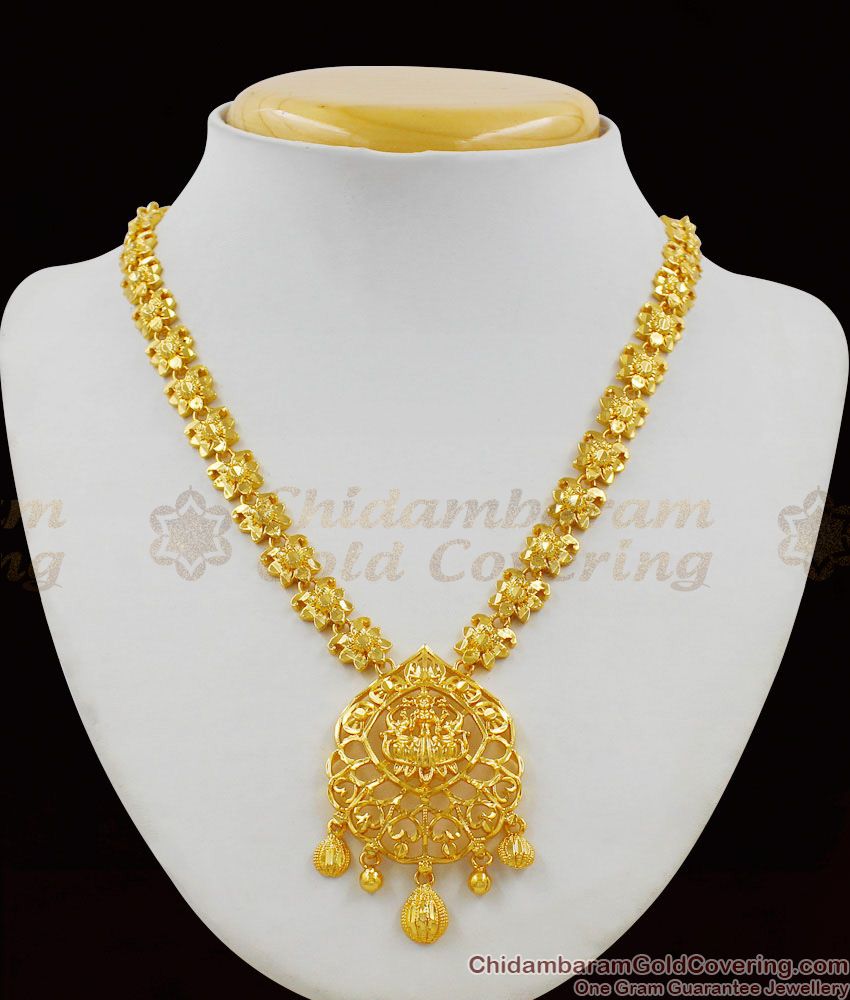 Lakshmi Dollar With Flower Design Chain Gold Plated Necklace For Traditional Use NCKN1361