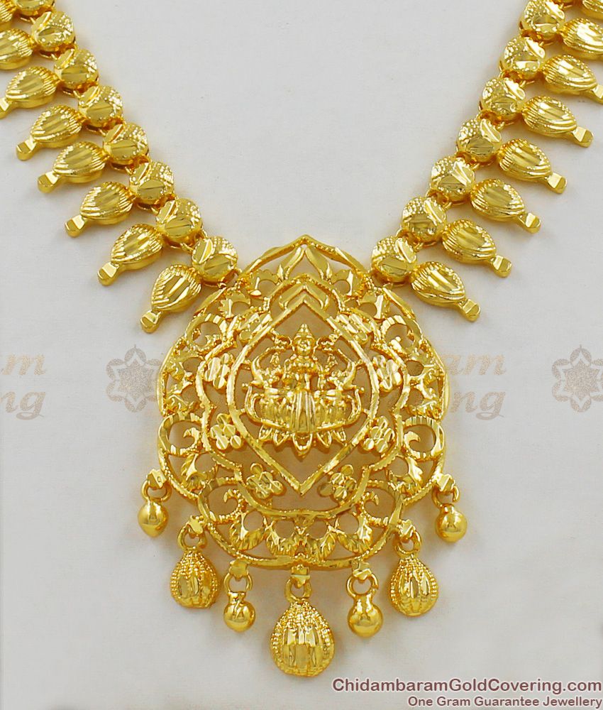 Amazing Gold Pattern Lakshmi Mullaipoo Design Traditional Necklace Jewelry NCKN1362