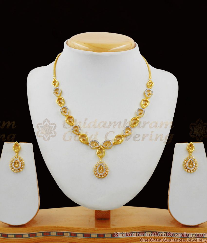 High On Trend White Stone Gold Forming Light Weight Necklace Jewellery Set NCKN1368