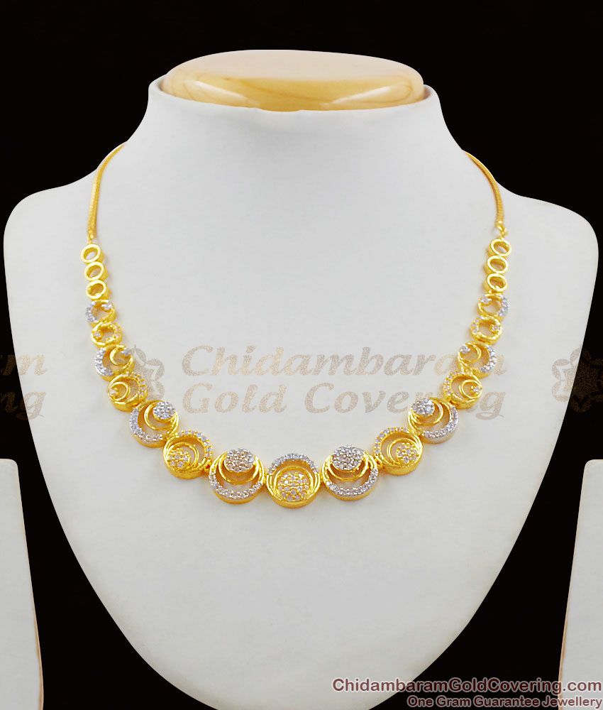 Circlet Pattern Forming Gold White Stone Necklace Earrings Set For Loved Ones NCKN1370