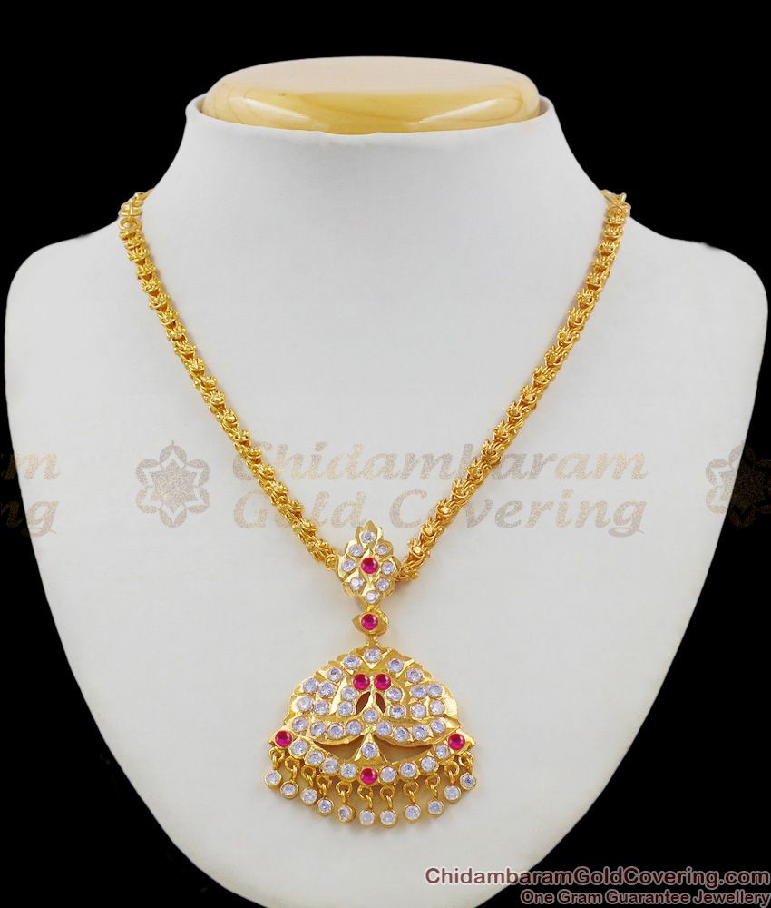 Sizzling Gold Impon Pattern Pink And White Gati Stones Necklace For Ladies NCKN1372