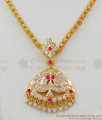 Sizzling Gold Impon Pattern Pink And White Gati Stones Necklace For Ladies NCKN1372