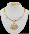 Traditional Gold Attigai Big Five Metal AD Ruby Stone Dollar With Beads NCKN1373