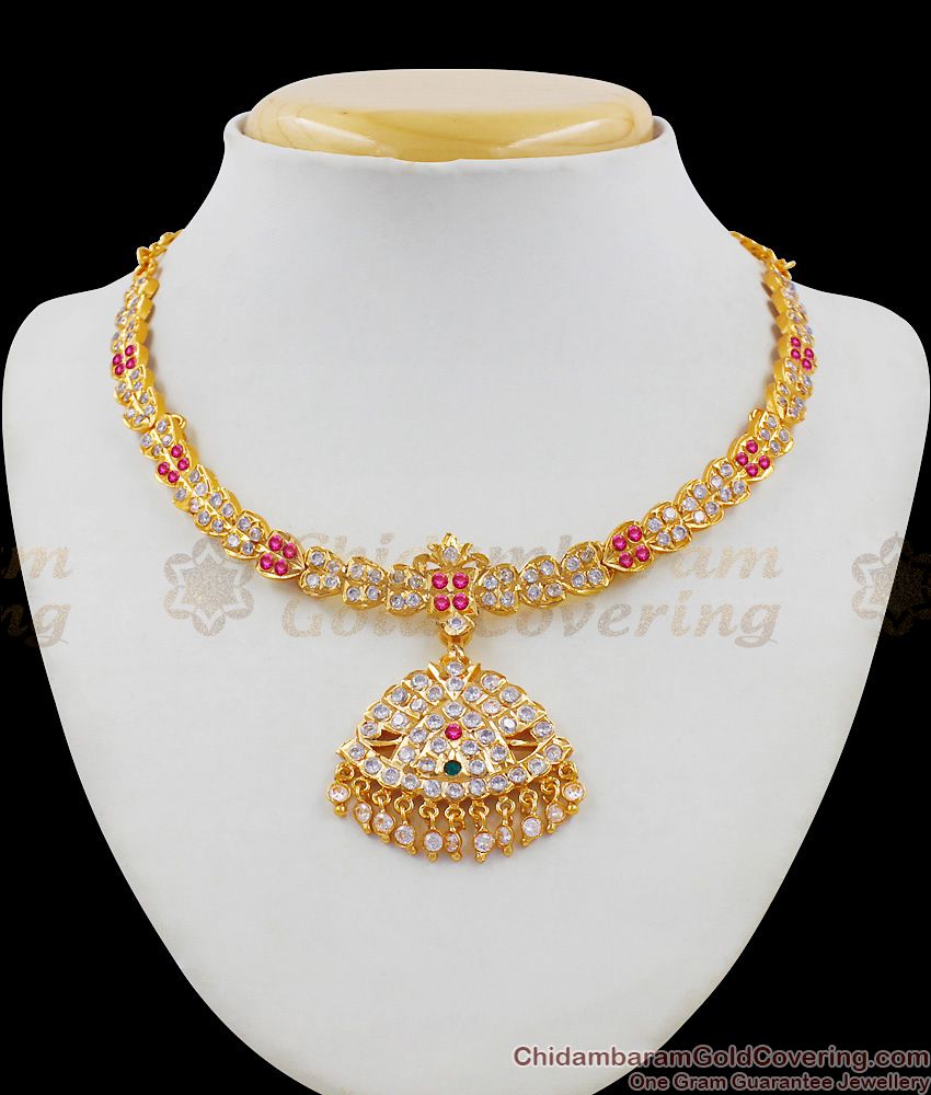 Inspiring Full Multi Color Stone Choker Design Gold Necklace Party Wear Collection NCKN1374