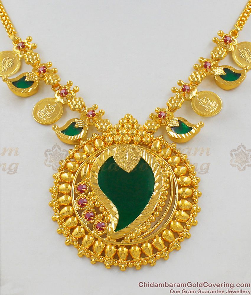 Traditional Palakka Gold Inspired Big Manga Dollar Stone Necklace Jewellery NCKN1378