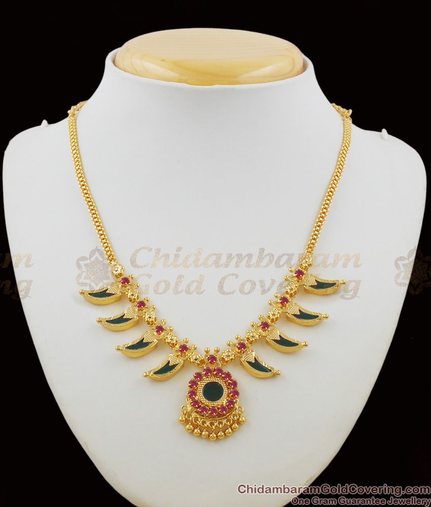 Attractive Kerala Palakka Gold Plated Ruby Stone Necklace Bridal Jewellery NCKN1381