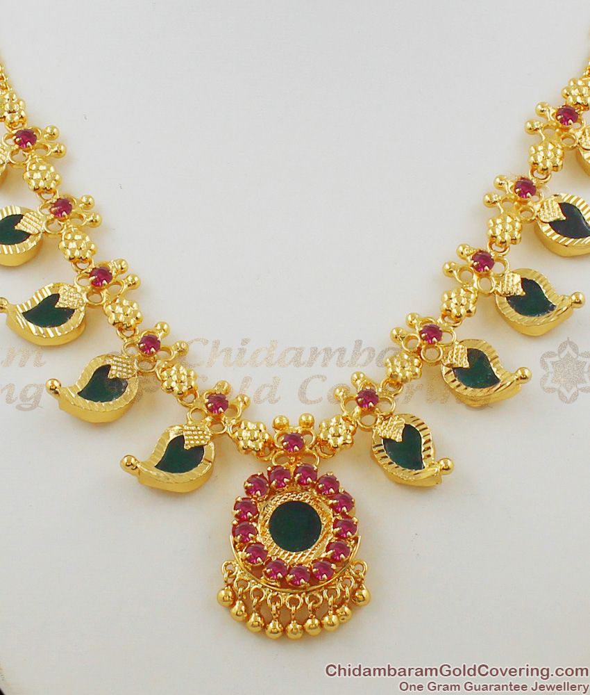 Five Petals Kerala Palakka Gold Inspired Multi Stone Necklace Bridal Jewellery NCKN1382