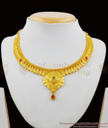 Double Color Stone Flower Pattern Grand Forming Gold Necklace Bridal Set NCKN1385