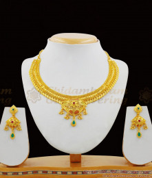 Delightful Color Stone Leaf Design Grand Gold Forming Necklace Bridal Collection NCKN1386
