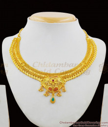Delightful Color Stone Leaf Design Grand Gold Forming Necklace Bridal Collection NCKN1386
