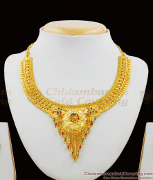 Fancy Color Stones Enamel Forming Gold Necklace With Earrings Combo Set NCKN1388