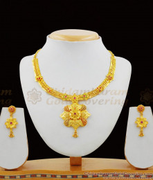 Enamel Forming Gold Flower Dollar Model Bridal Necklace With Earrings Set Jewelry NCKN1390