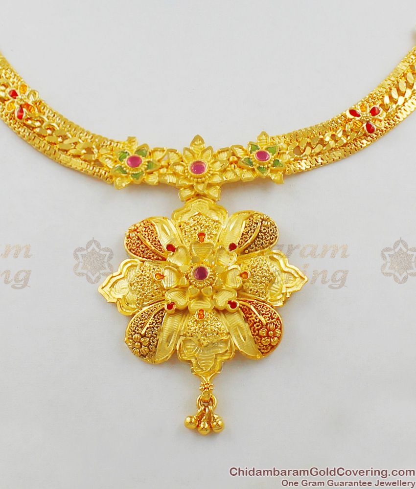 Enamel Forming Gold Flower Dollar Model Bridal Necklace With Earrings Set Jewelry NCKN1390
