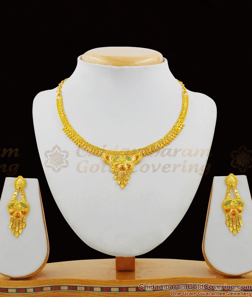 Fancy Heart Design Gold Forming Necklace Earrings Combo Set Jewellery NCKN1391