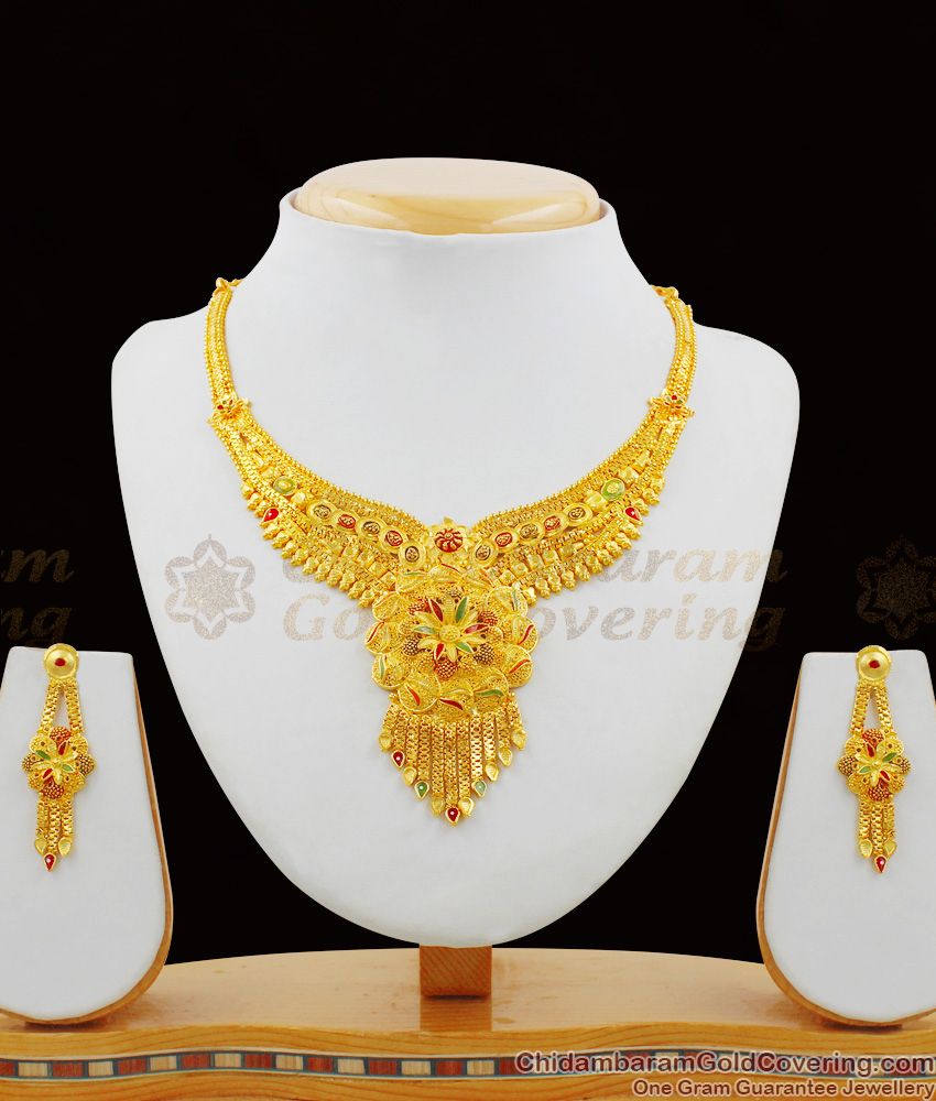 Bollywood Grand Design Full Forming Bridal Necklace Set Collection For Womens NCKN1394
