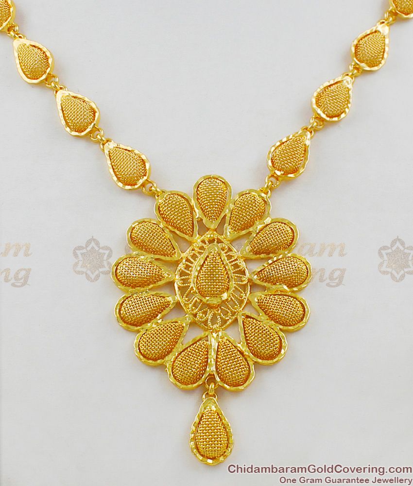 Bridal Flower Model Gold Net Pattern One Gram Necklace Guarantee Jewelry NCKN1397