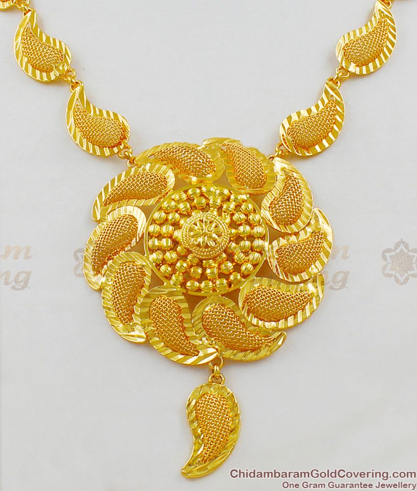 Grand Mango Design Gold Net Pattern One Gram Necklace Guarantee Jewelry NCKN1398