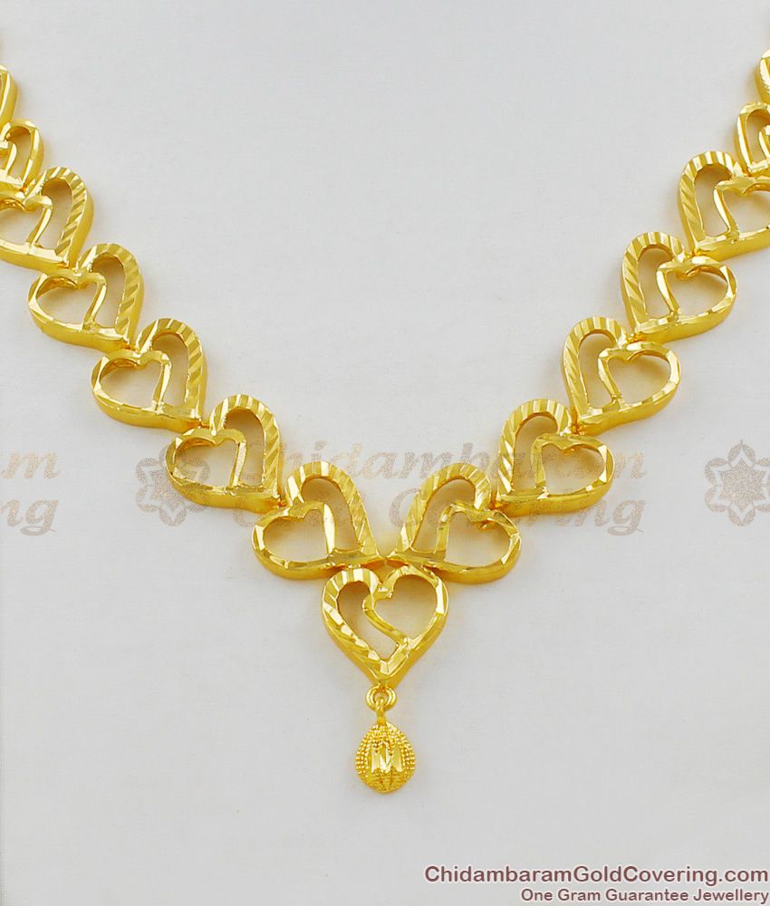 Fancy Heart Model Gold Plated Necklace Loved Valentines Gift NCKN1399