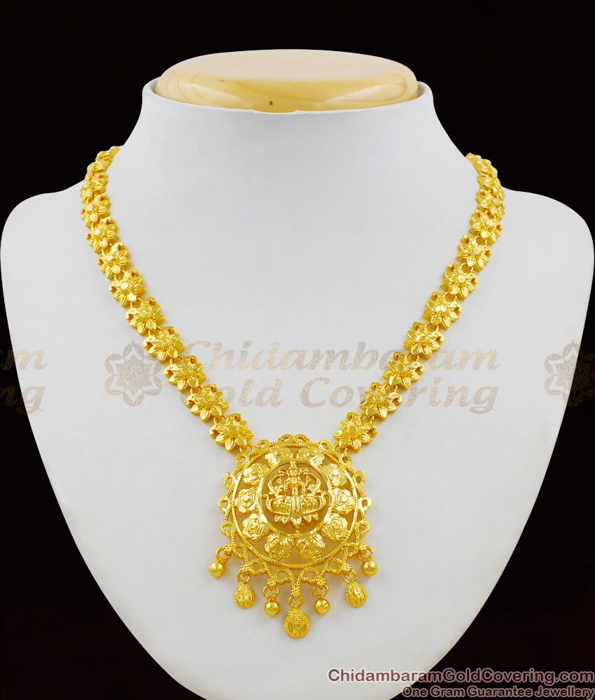 Amazing Flower Pattern Gold Lakshmi Design Traditional Necklace Jewelry NCKN1401