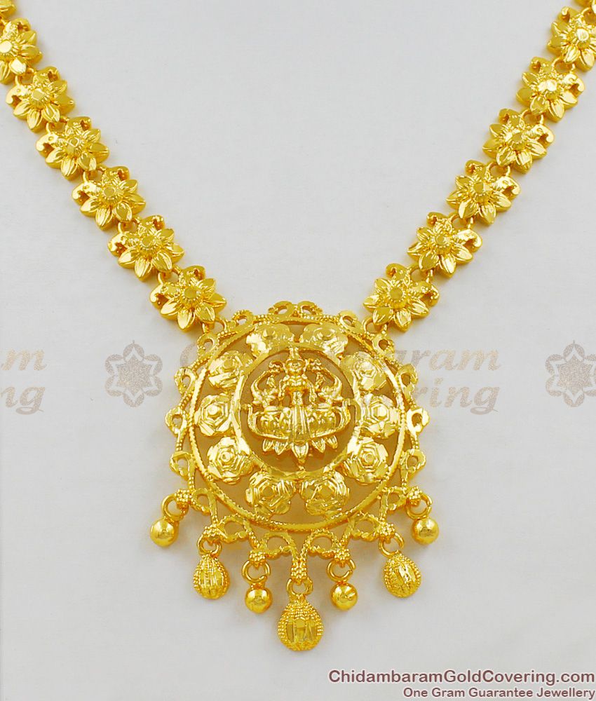 Amazing Flower Pattern Gold Lakshmi Design Traditional Necklace Jewelry NCKN1401