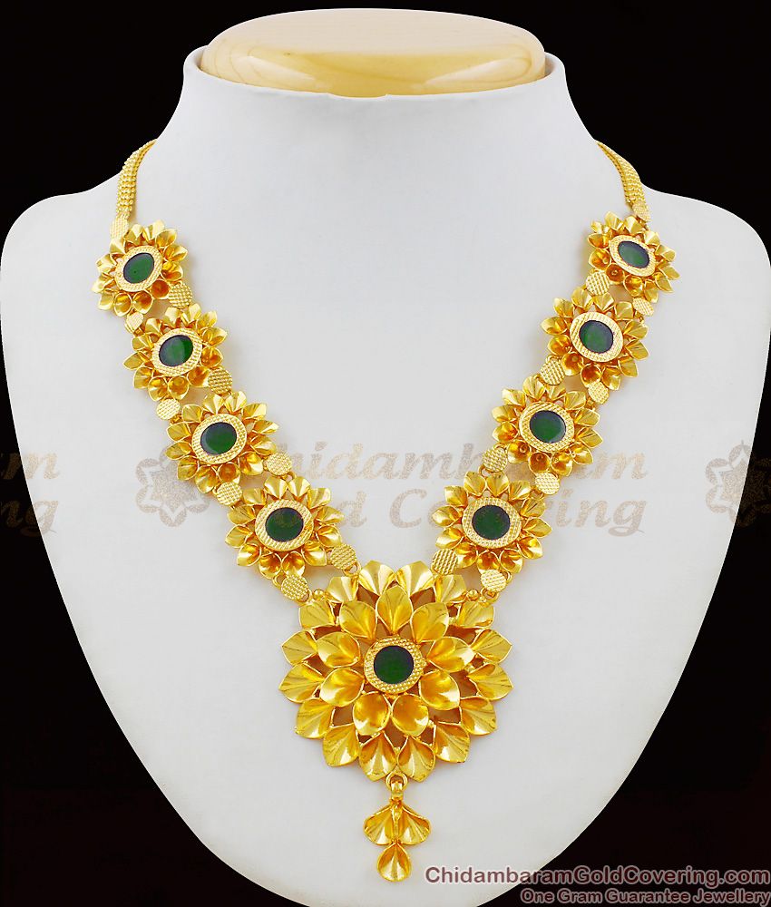 Hand Crafted Beautiful Palakka Gold Necklace Kerala Design Bridal Wear Jewellery NCKN1411