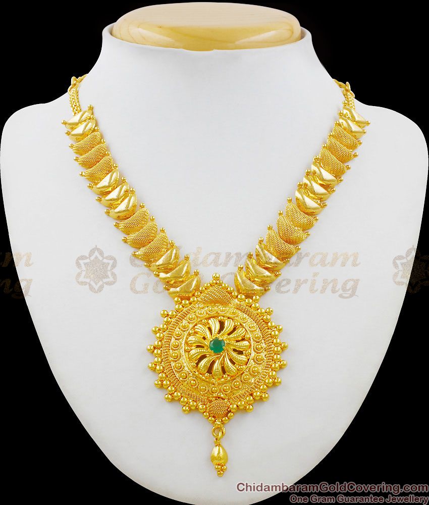 Dazzling Emerald Stone Bridal Wear Gold Plated Necklace Design NCKN1413