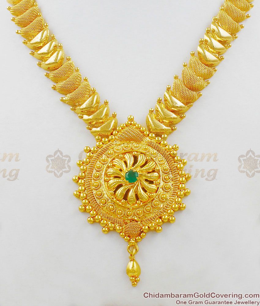 Dazzling Emerald Stone Bridal Wear Gold Plated Necklace Design NCKN1413