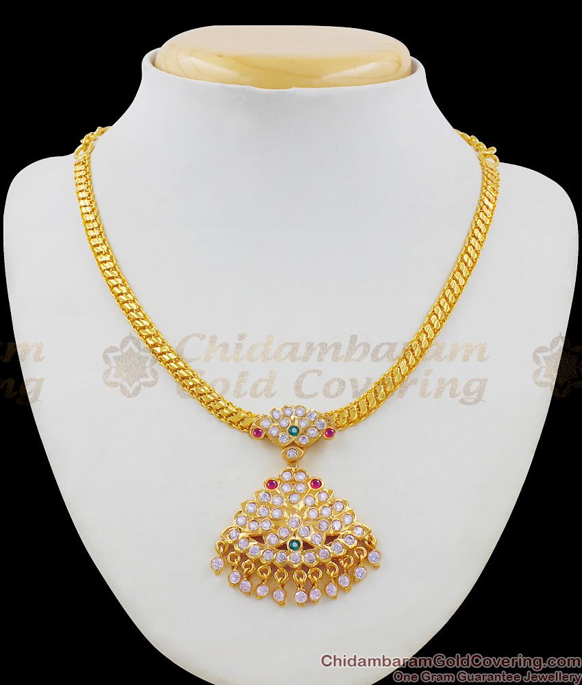 Beautiful Gold Necklace Traditional Big Five Metal Attigai With Beads NCKN1417