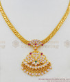Sizzling Multi Color Stones Gold Impon Pattern Necklace For Ladies Daily Use NCKN1419