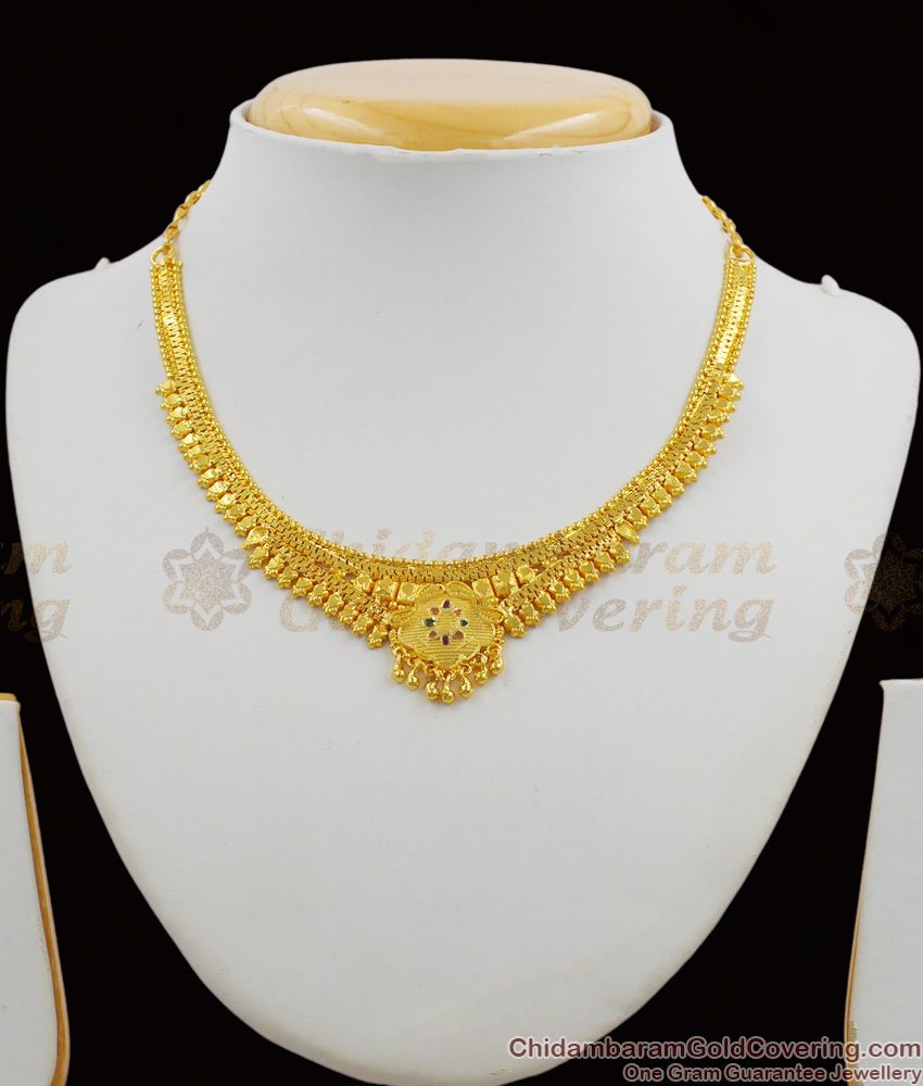 Two Gram Gold Light Weight Forming Necklace With Earrings Jewelry Combo Set NCKN1421 