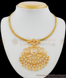 Amazing Gold Impon Peacock Design Ruby White Stone Necklace Chain New Arrival NCKN1427