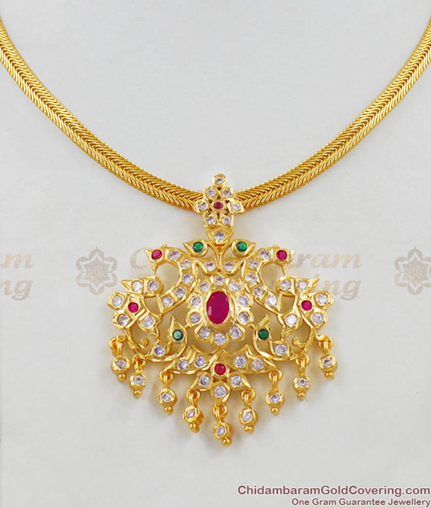 Multi Color Stone Attractive Impon Gold Peacock Design imitation Necklace NCKN1428