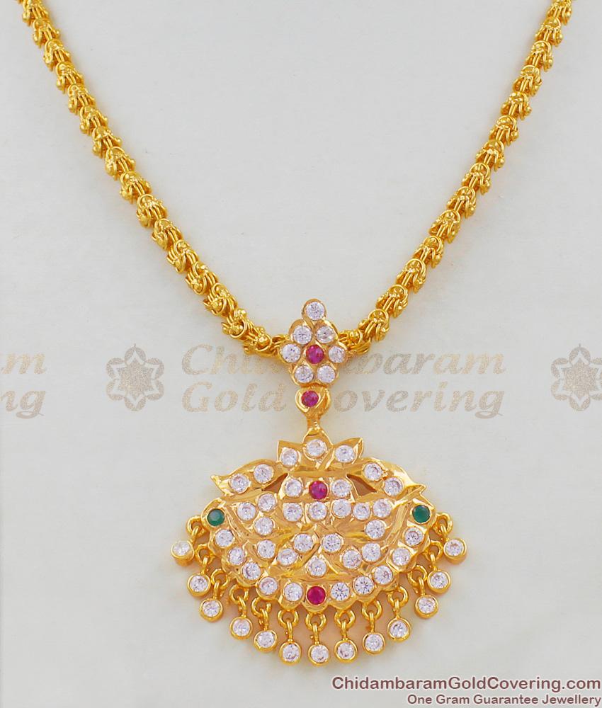 Best Selling Impon Attigai Multi Color Stone Gold Necklace Five Metal Dollar Jewellery NCKN1430