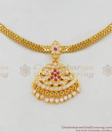 Real Gold Attigai Design Handmade Five Metal Impon Necklace With Multi Stones NCKN1433