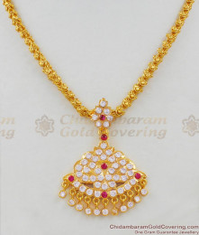 Gold Impon Attigai Multi Color Stone Gold Necklace Five Metal Dollar Jewellery NCKN1435