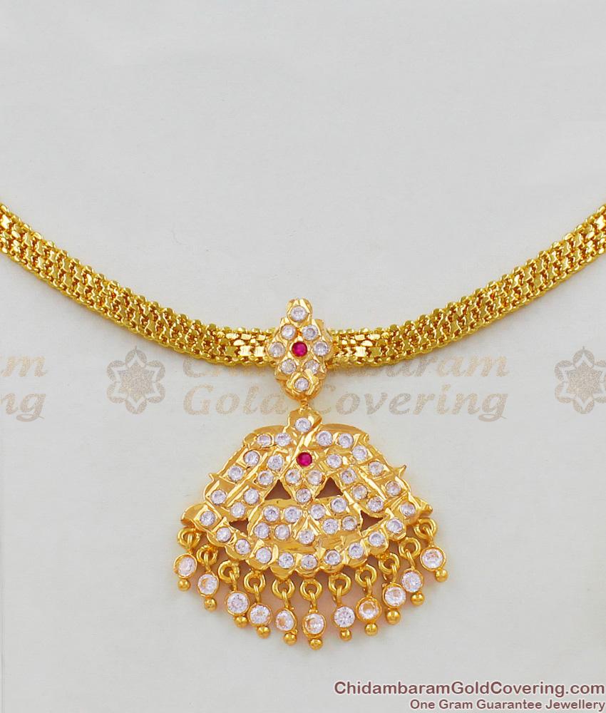 Majestic Real Gold Tone Gati Stones Impon Choker Attigai Necklace Design For Ladies NCKN1437