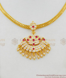 First Quality Lotus Design Impon Gold Necklace Five Metal Jewelry Gati Stones NCKN1438