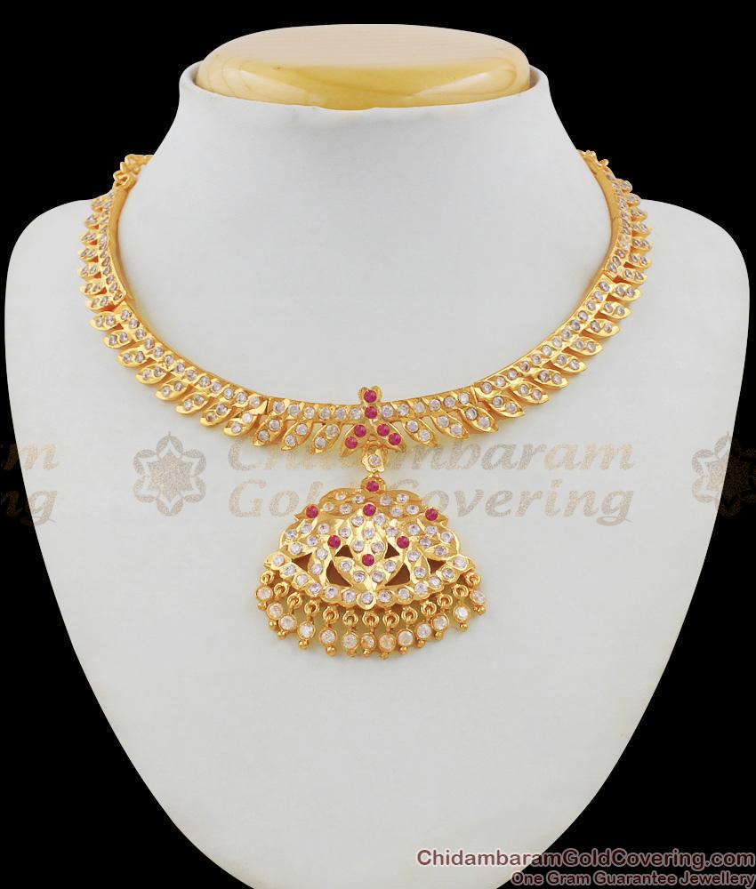 Real Gold Pattern Mullaipoo Leaf Impon Attigai Choker Collections Online NCKN1443