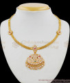 Real Gold Plated Ayimpon Attigai Necklace Flower mugappu Design With Multi Color Stones NCKN1447